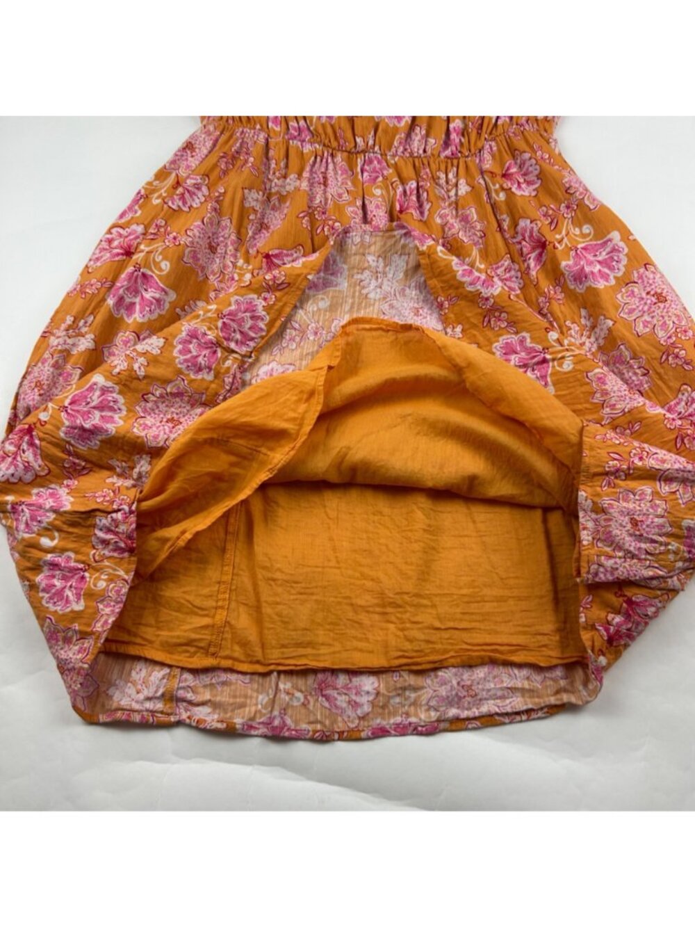 TALL Old Navy Orange Pink Paisley Crinkle Babydoll Dress LT - Picture 4 of 7